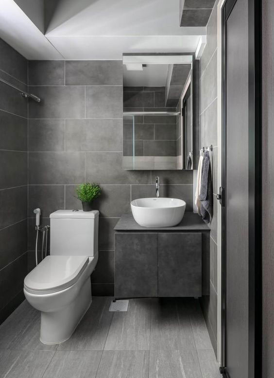 All Grey Contemporary Bathroom
