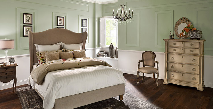 Relaxed mint green bedroom
