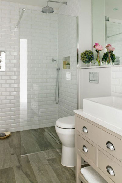 White bathroom with grey floor
