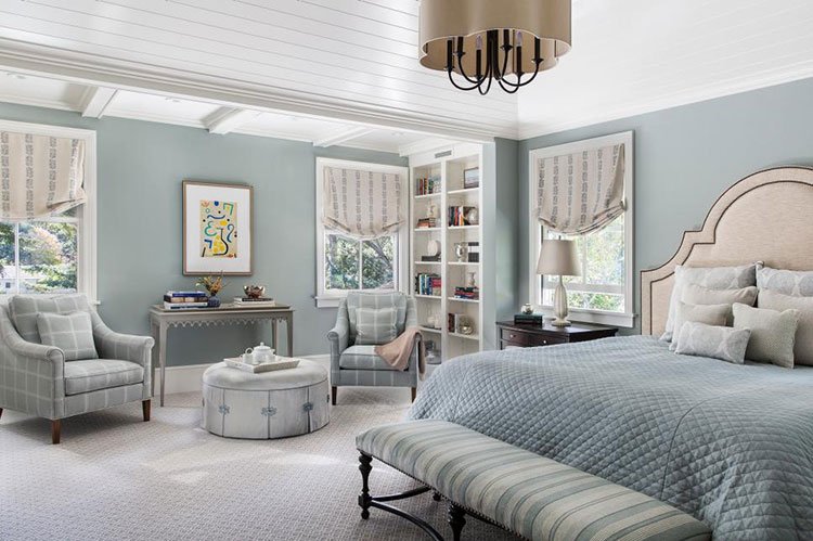 Traditional And Classical Look With Blue And Clean White Bedroom