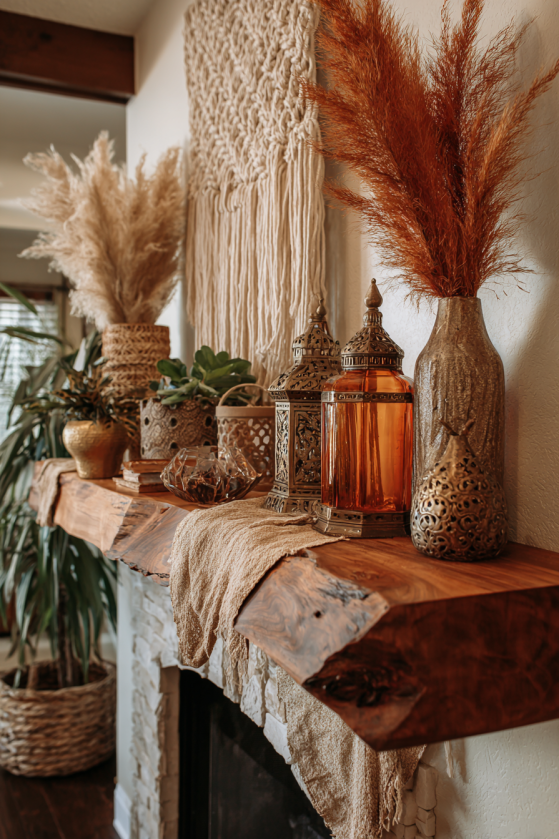 Bohemian Eclectic Fall Mantel Decorating Ideas