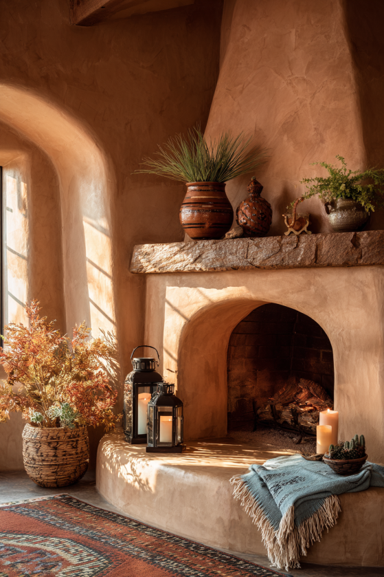 Southwest Adobe Fall Mantel Decorating Ideas