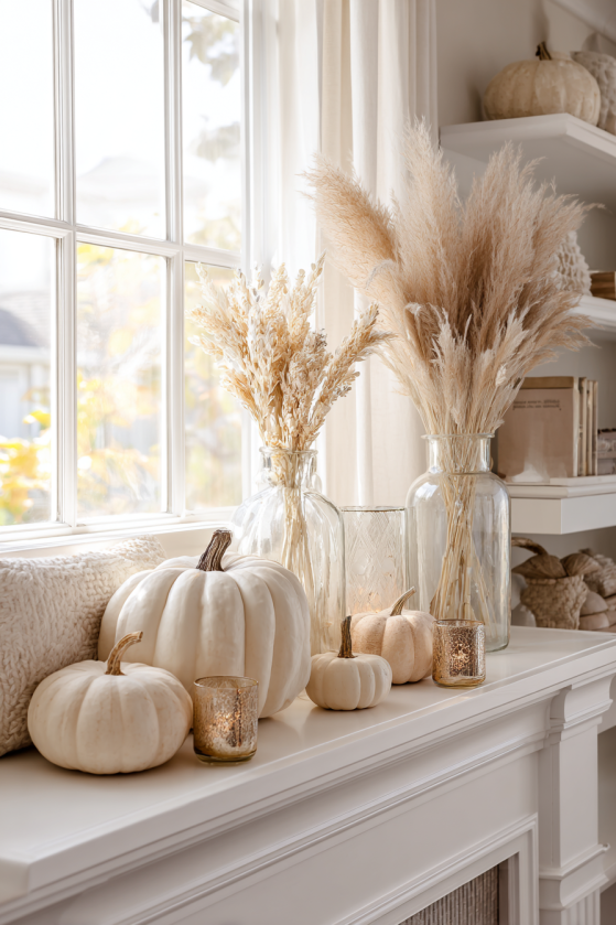 Elegant Neutral Fall Mantel Decorating Ideas