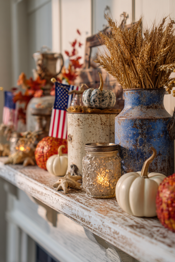 Vintage Americana Fall Mantel Decorating Ideas