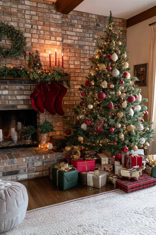 Vintage Living Room Christmas with Traditional Tree and Bubble Lights