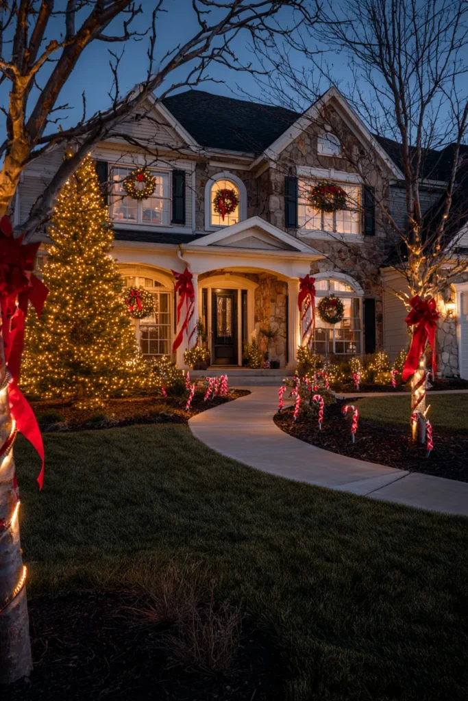 Classic Front Yard Christmas Wonderland with Pathway Lights