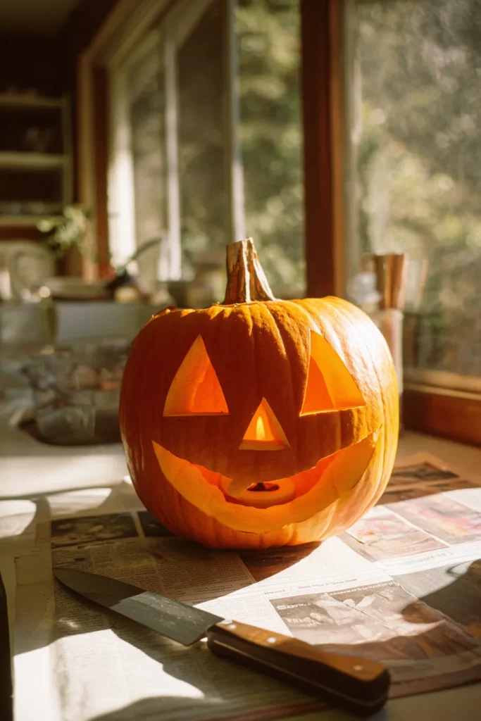 Classic Jack-o'-Lantern with Triangle Eyes and Curved Smile