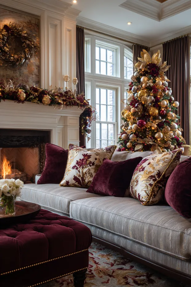 Sophisticated Gold Burgundy Christmas Tree