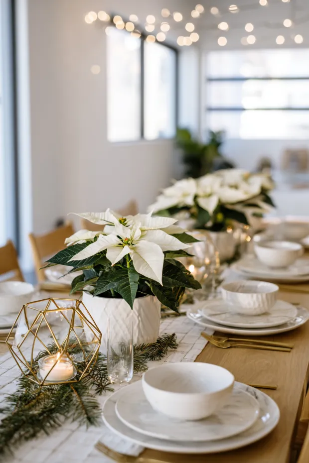 Modern Minimalist Christmas Dining Table with Evergreen Elegance
