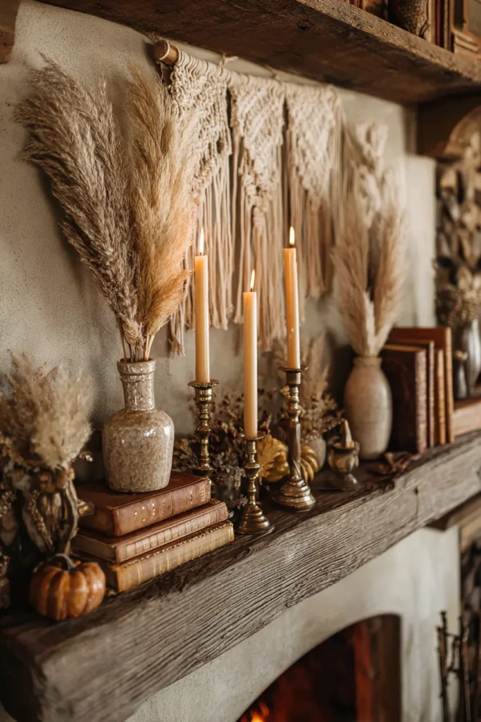 Style Asymmetrical Mantel with Pampas