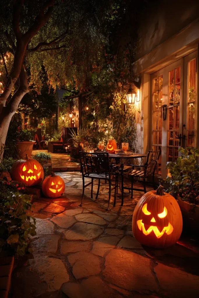 Macabre Backyard Patio: Adult Halloween Horror Pumpkins