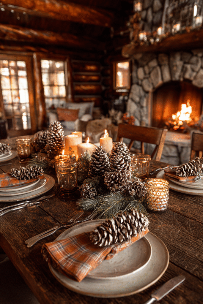 Pinecone Thanksgiving Decorations Table Setting
