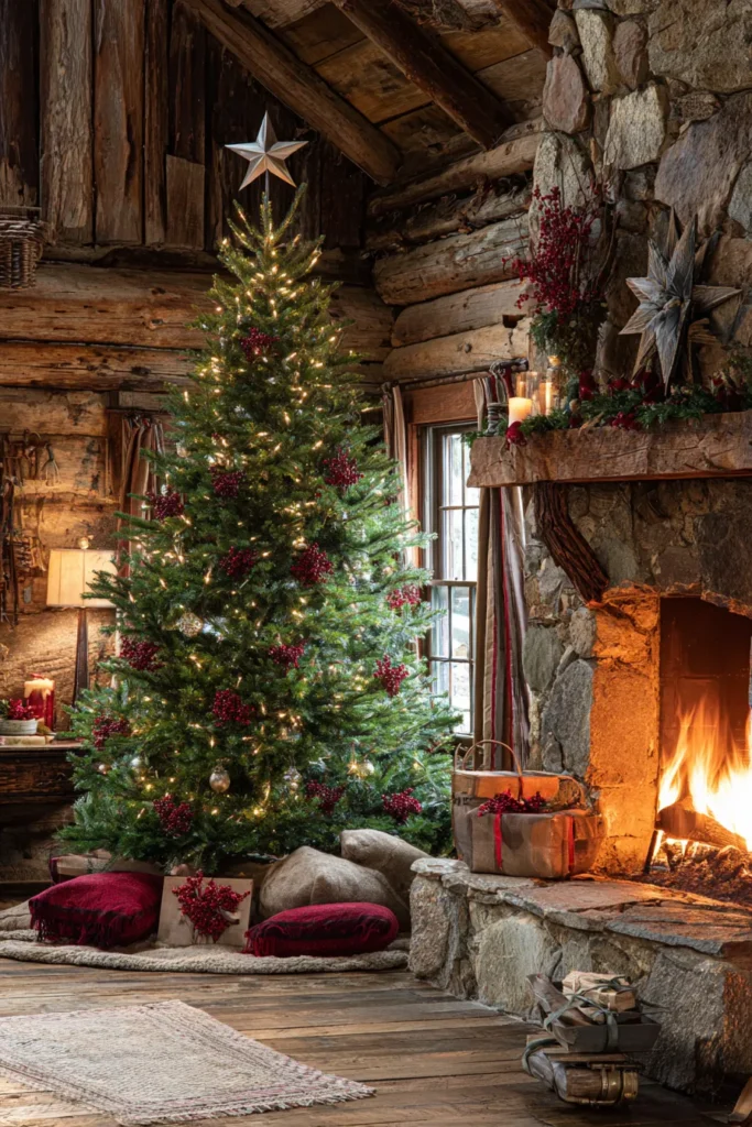 Rustic Cabin Christmas Tree Ideas with Natural Materials