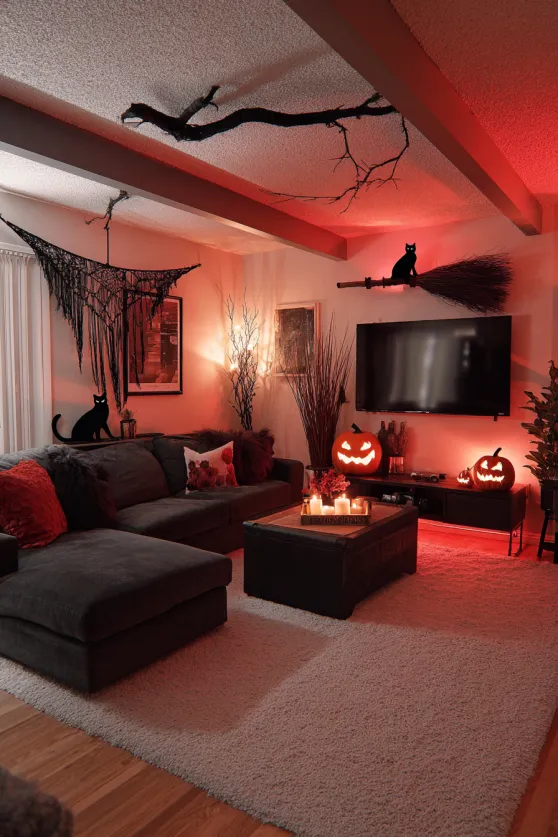 Witch Broomstick and Pumpkin Decor