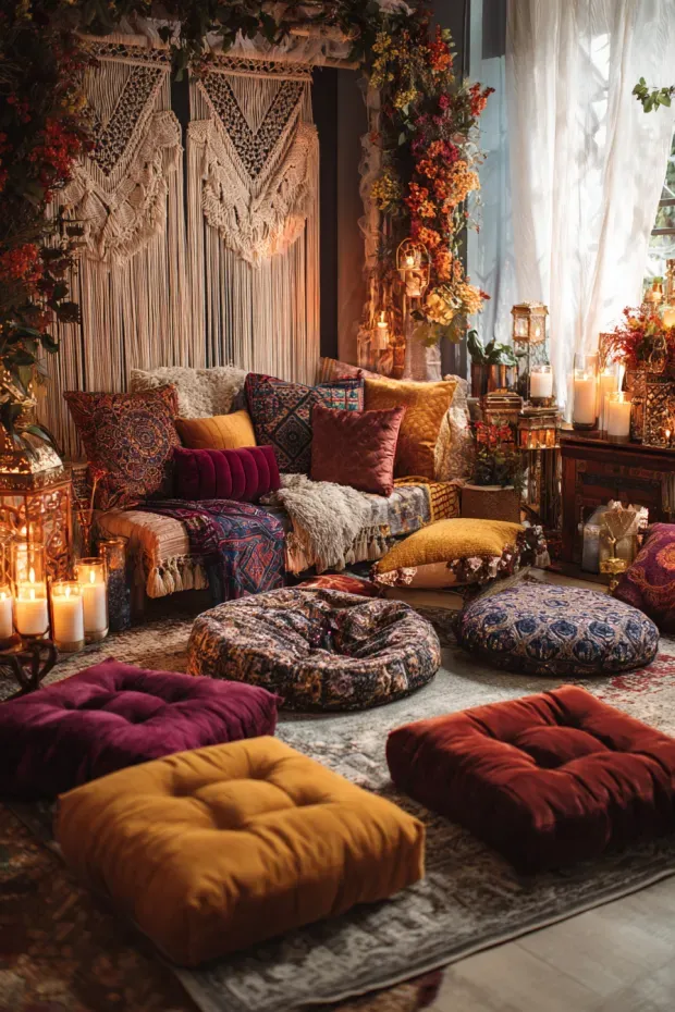 Bohemian Living Space with Eclectic Harvest and Holiday Textures