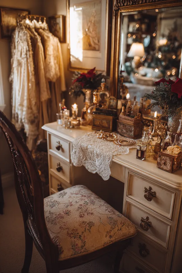 Elegant Master Bedroom Christmas with Vintage Glamour Touches