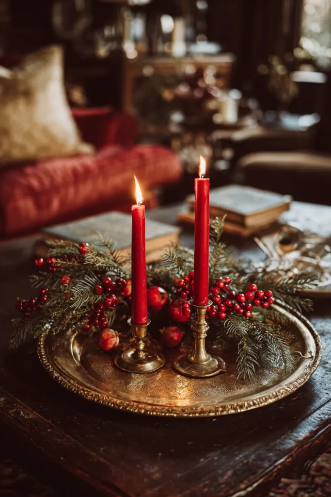 Candlelit Living Room with Holiday Glow