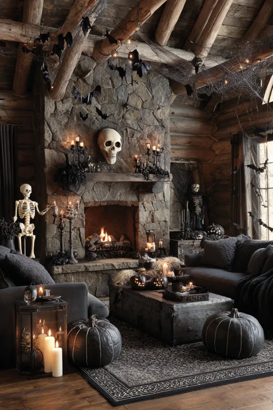 Cozy Modern Cabin Halloween Room