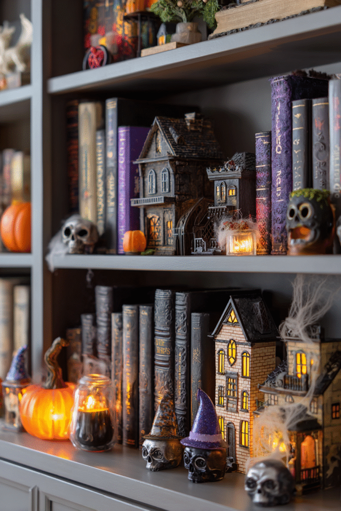 Guest Room Halloween Spooky Bookcase and Decor Ideas