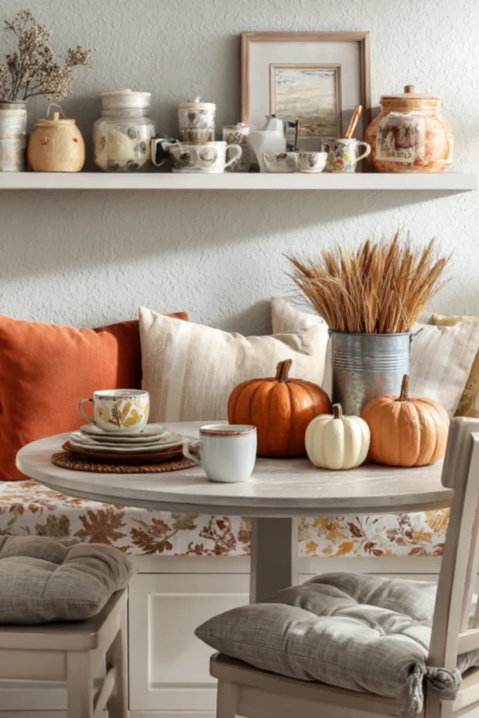Kitchen Breakfast Nook with Mini Pumpkin Centerpiece