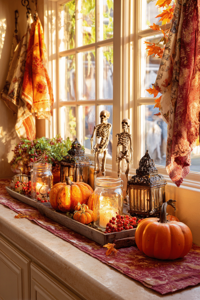 Kitchen Window Sill Fall Halloween Decor Vignette