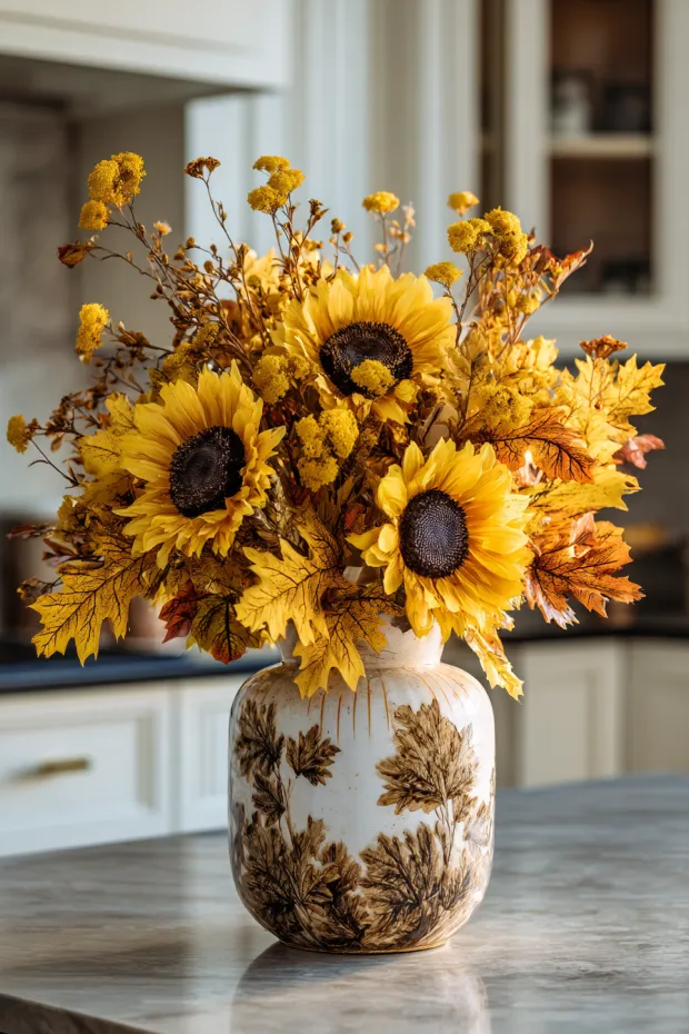 Sunflower and Autumn Leaf Display