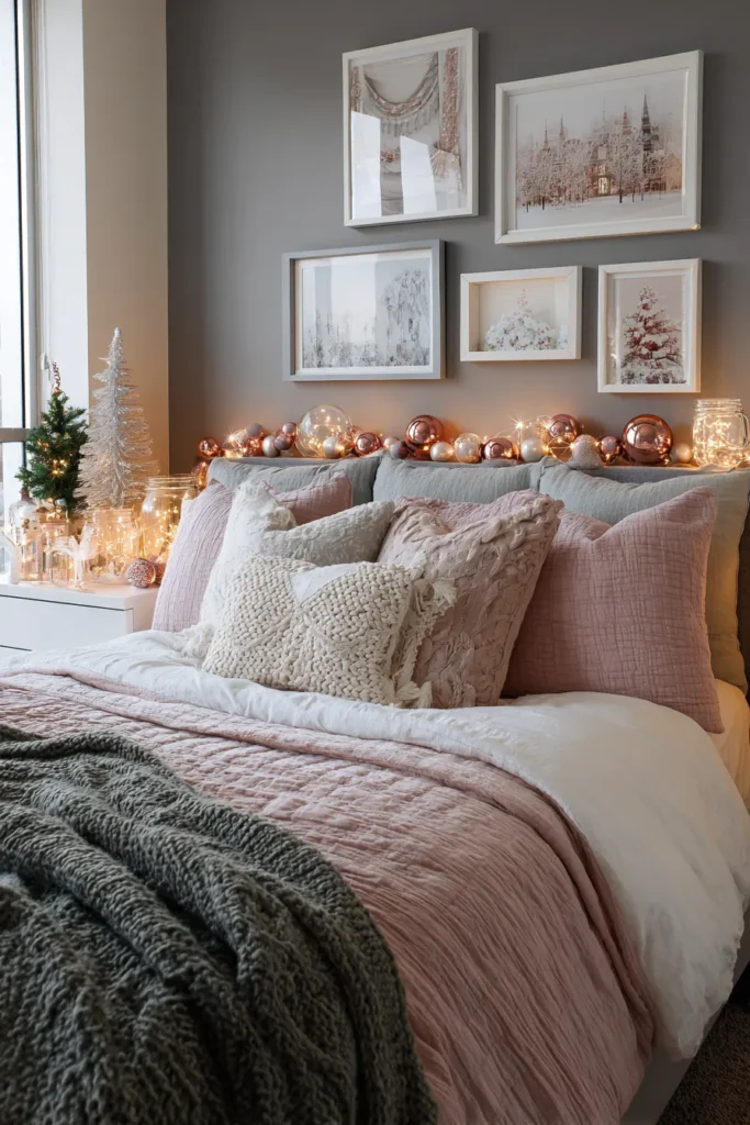 Teen Holiday Sophistication- Rose Gold and Blush Pink Christmas Bedroom