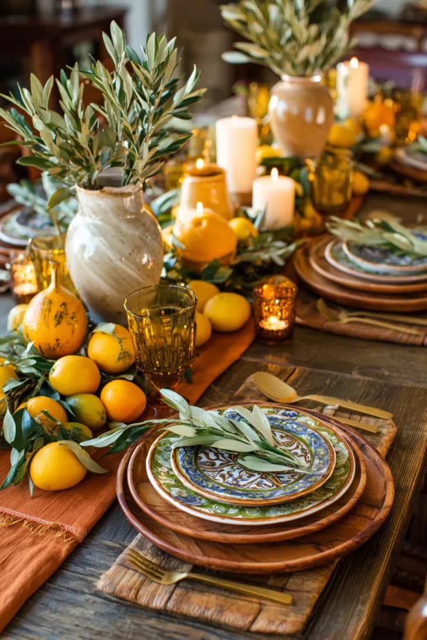 Mediterranean Christmas Dining Table with Citrus and Olive Style