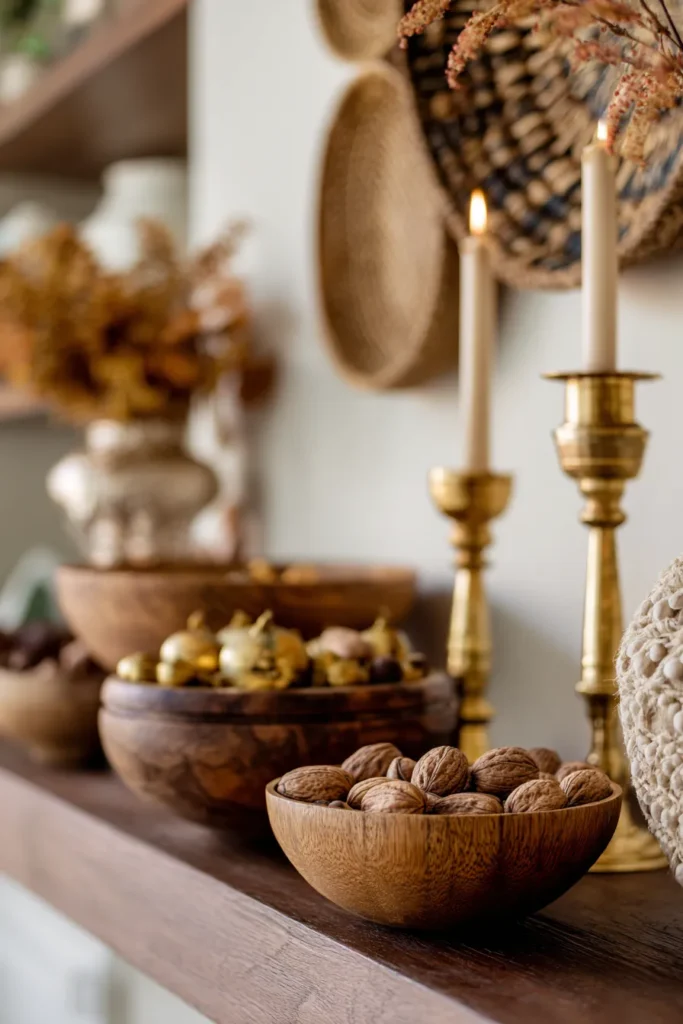 Fill Wooden Bowls with Nuts