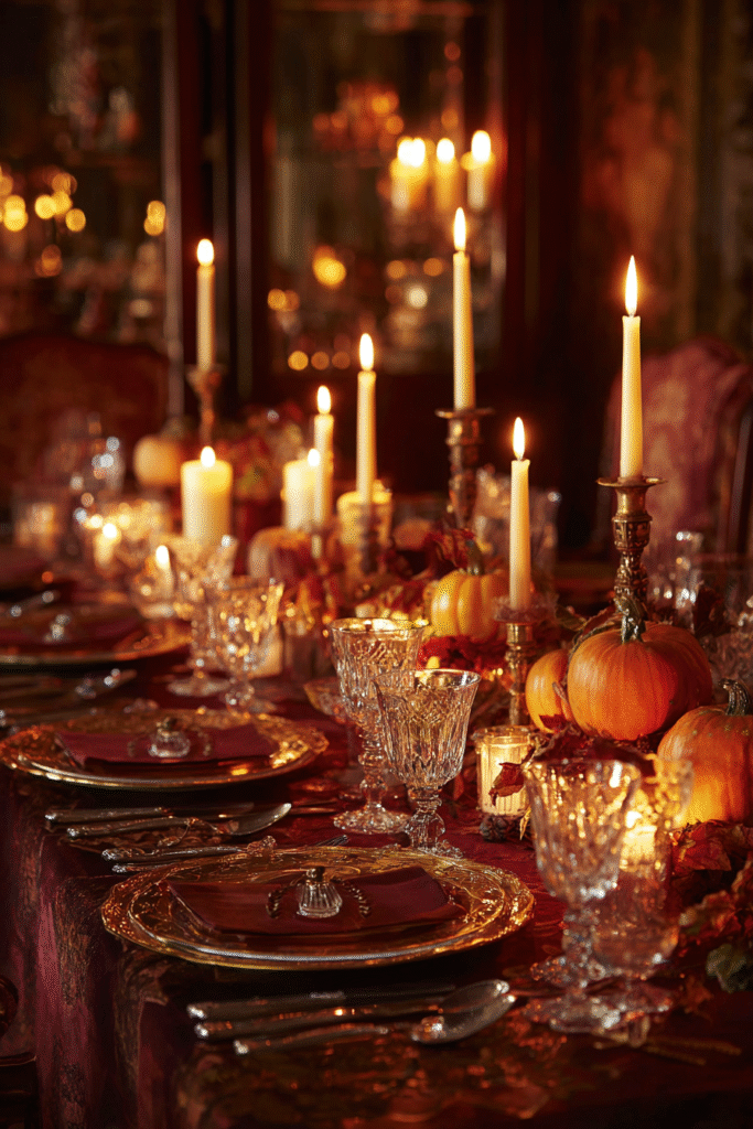 Candlelit Thanksgiving Decorations Table Setting