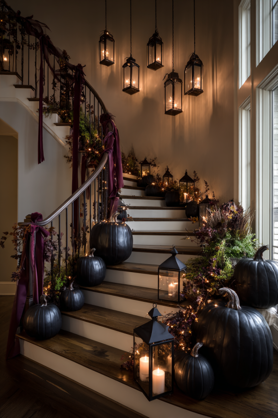 Elegant Halloween Staircase Display