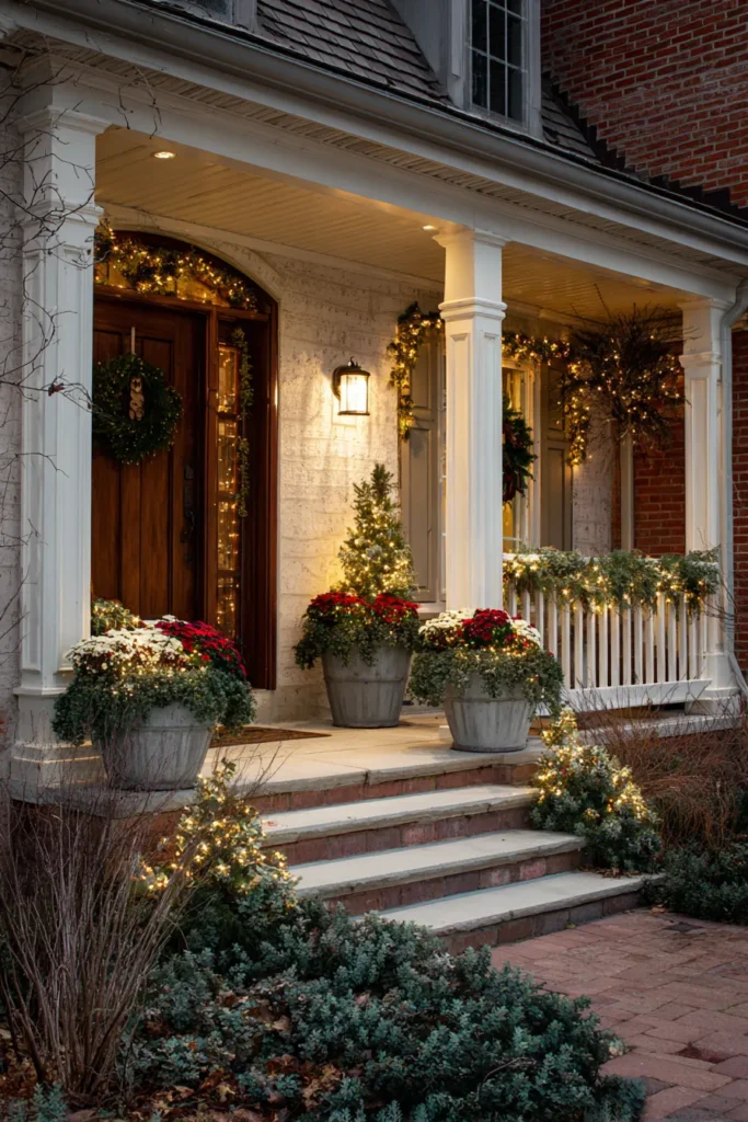 Garden Porch Christmas Decor Integrated with Landscaping