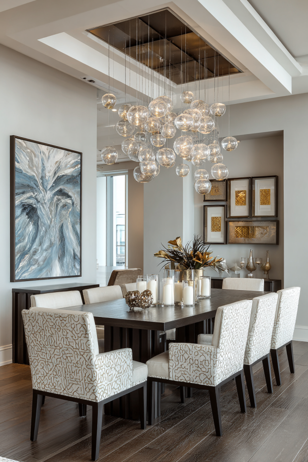 Grid Formation Glass Chandelier Dining