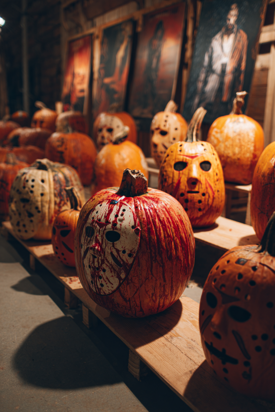 Horror Movie Tribute Pumpkins with Slasher Film Masks
