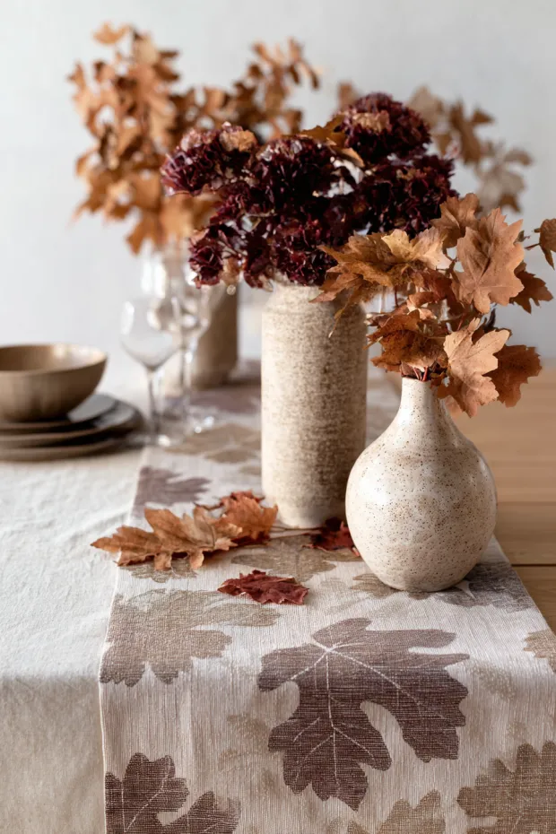 Block-Printed Linen and Fall Leaves