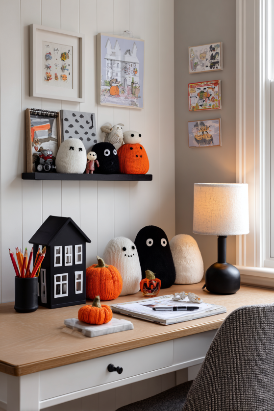 Home Office Halloween Corner with Monster Pencil Holders