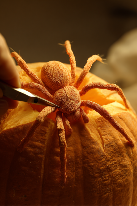 Realistic Tarantula Pumpkin with Hairy Leg Extensions