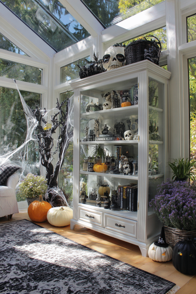 Sunroom Halloween Spooky Bookcase and Decor Ideas