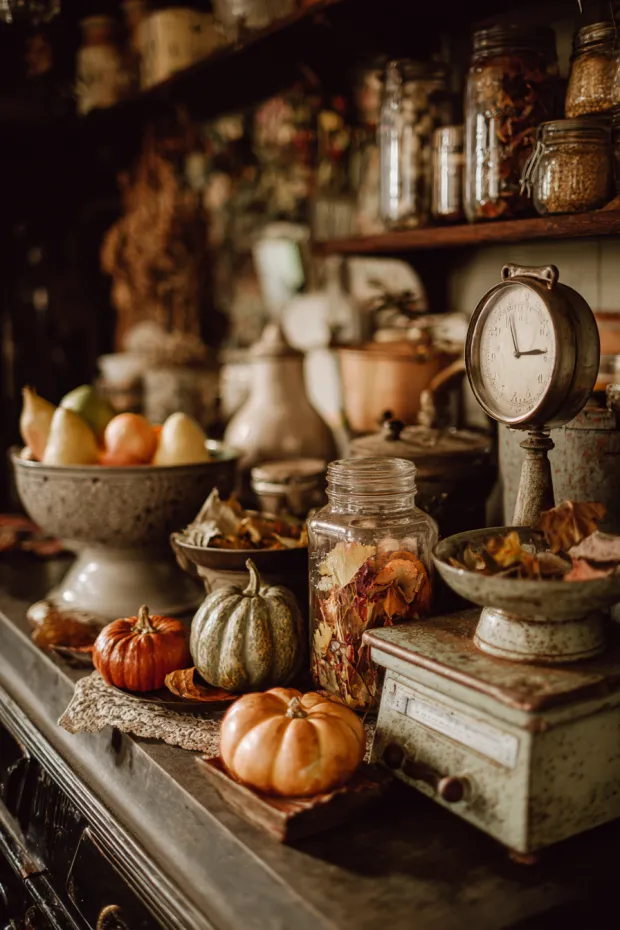 Vintage Fall Kitchen Collectibles Display