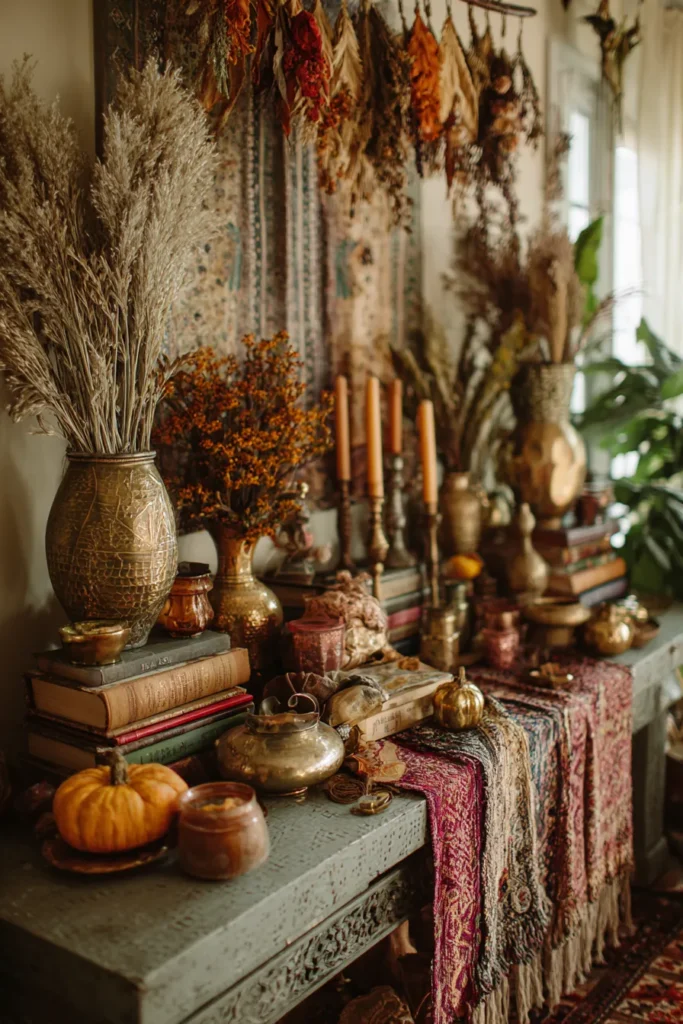 Nest Pumpkins Among Books Candles