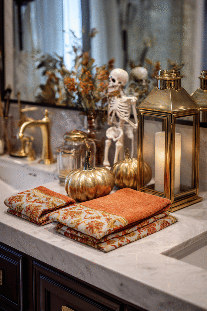 Master Bathroom Vanity Fall Halloween Decor Styling