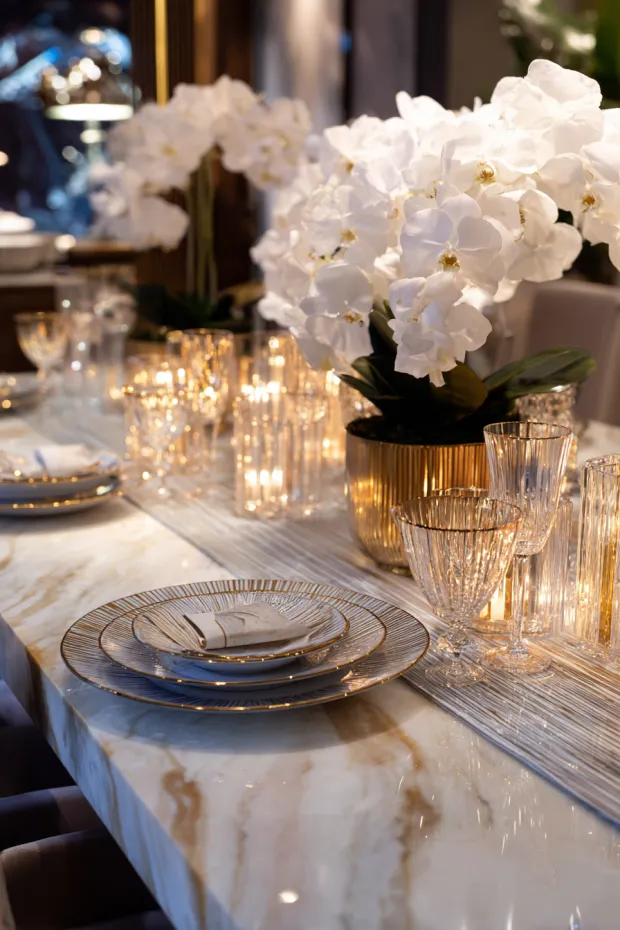 Contemporary Luxury Christmas Dining with Platinum Designer Details