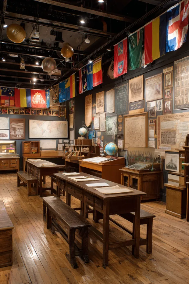 History Classroom with Christmas Timeline and Global Holiday Research