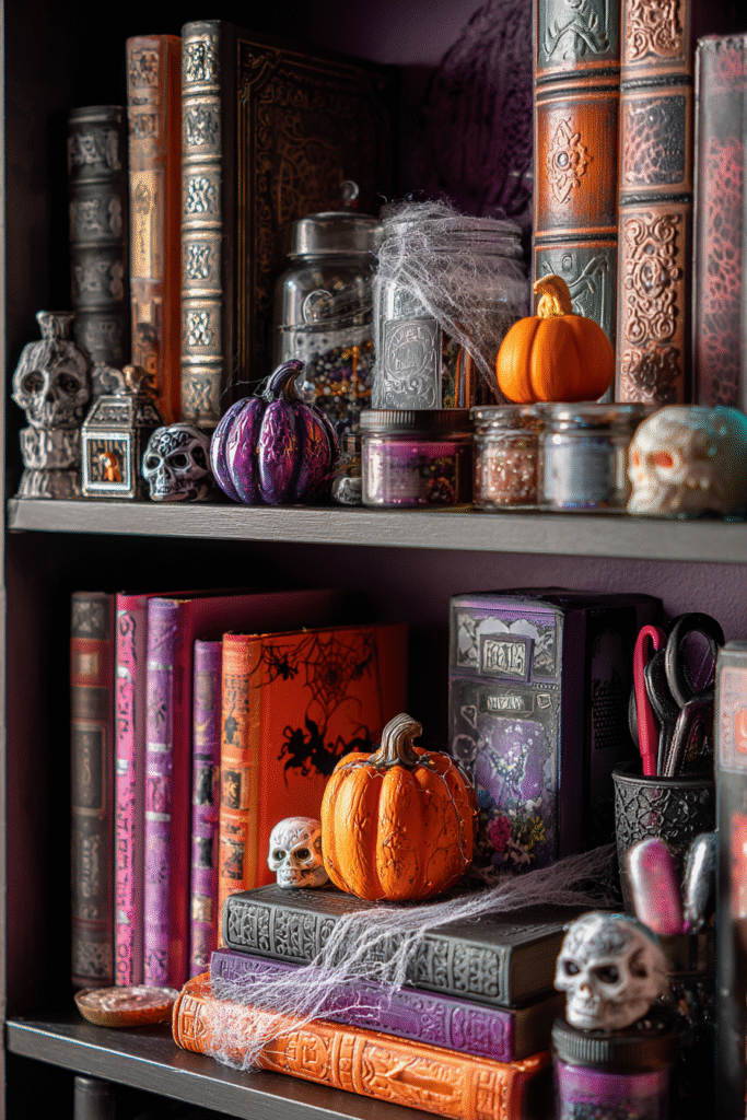 Craft Room Halloween Spooky Bookcase and Decor Ideas