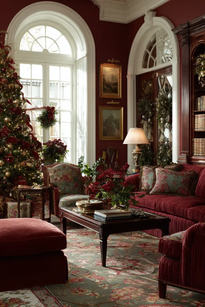 English Manor Living Room with and Green Elegance