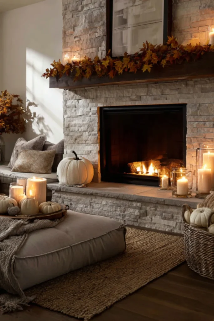 Fireplace Mantel Styled for Autumn Season