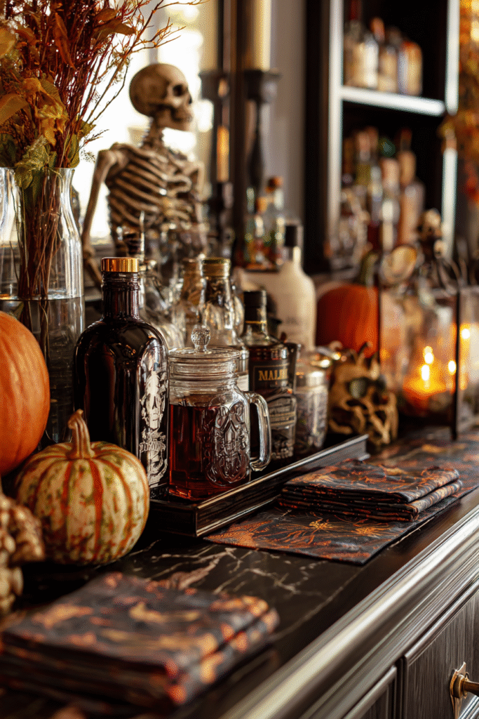Home Bar Fall Halloween Decor Cocktail Station