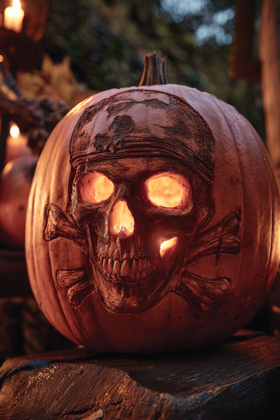 Pirate Skull and Crossbones Pumpkin with Weathered Bone Texture