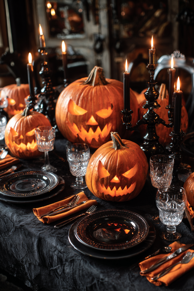 Scary Face Pumpkin Table Setting