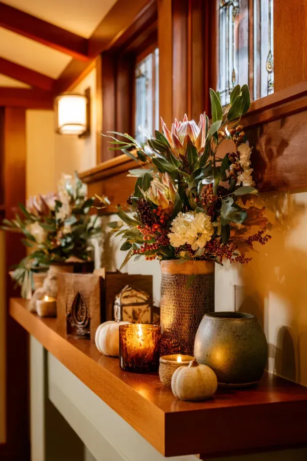 Craftsman Bungalow Decor with Handmade Pottery and Earth-Tone Accents